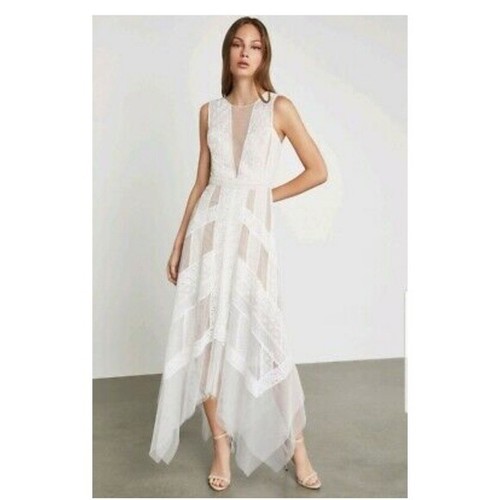 Bcbg Max Azria Andi White Lace Tulle Romantic Cocktail Handkerchief Gown Dress 8