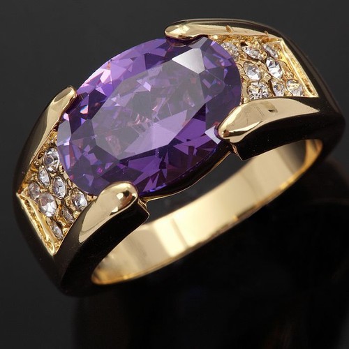 Mens Halo Rings Purple Amethyst Gold Filled Wedding Gift Size 8-11 - Picture 7 of 10