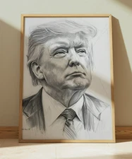DONALD TRUMP DRAWING PRINT PORTRAIT SKETCH 8" x 10" TRUMP PRESIDENT OF USA