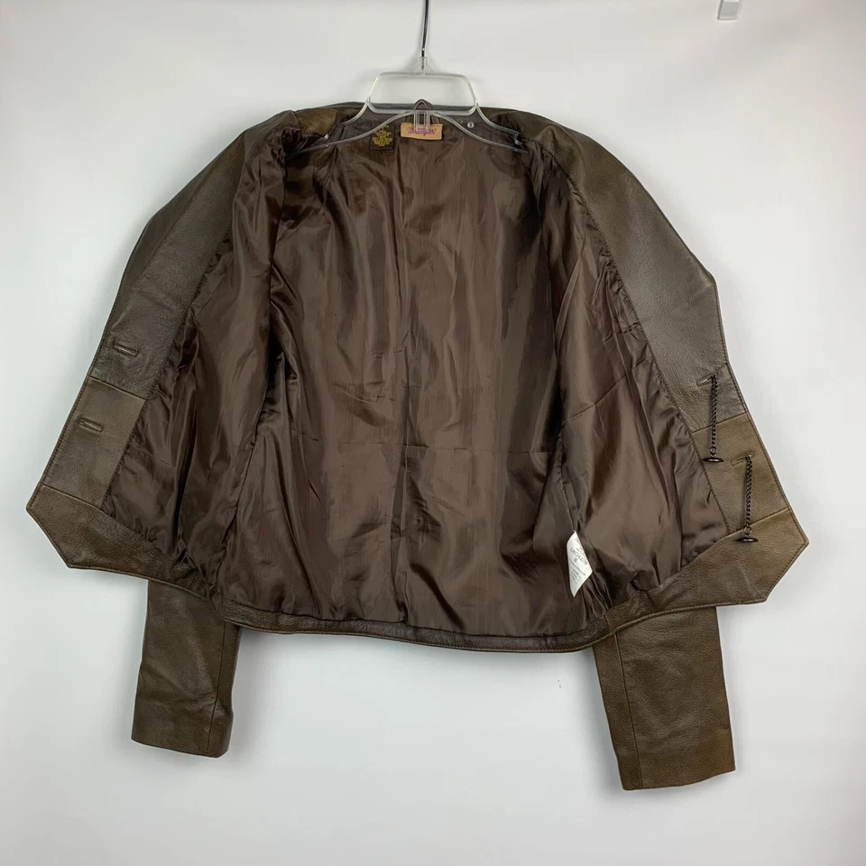 Wrangler Jacket Brown Leather Collared Chain Buttons Pockets Lined Size S - Image 3 of 4