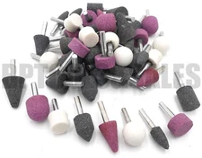 50pc Mounted Stone Point Assortment 1/4" Shank Grinding Wheel Polish Deburr Set