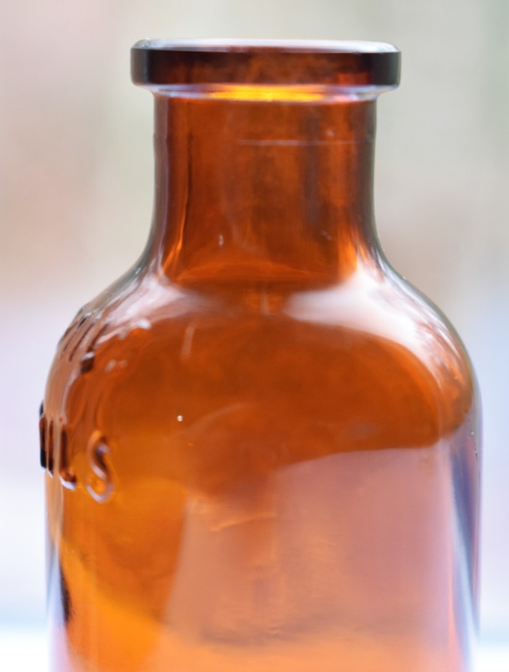 Antique Amber Glass Bottle Laboratory Embossed Measurment I-O Merger ...