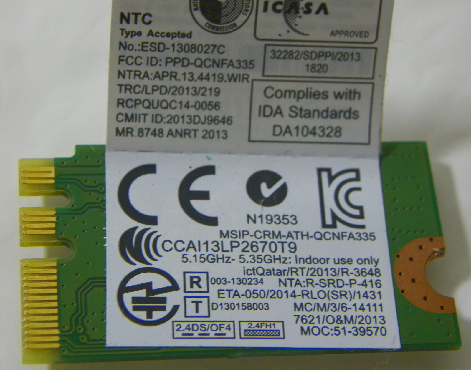 New Toshiba OEM G86C0005EG10 Atheros QCNFA335 802.11b/g/n BT PCIe NGFF ...
