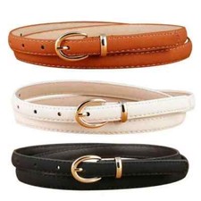 QUALITY LADIES GIRLS THIN SKINNY SOLID FAUX LEATHER ADJUSTABLE SKATER WAIST BELT