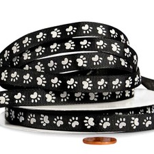 3/8" Wide Paw Print Grosgrain Ribbon - 25 Yds Black with White Paws  5819320 