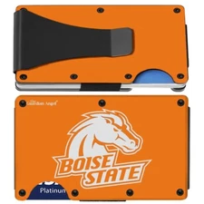 Boise State Broncos Engraved Titanium Orange RFID Blocking Wallet w Clip D7