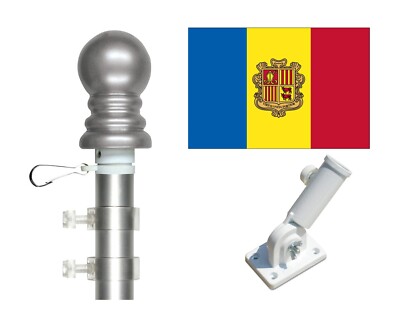 Andorra 3'x5' Polyester Flag & Spinner Flagpole Set w/Adjustable Bracket