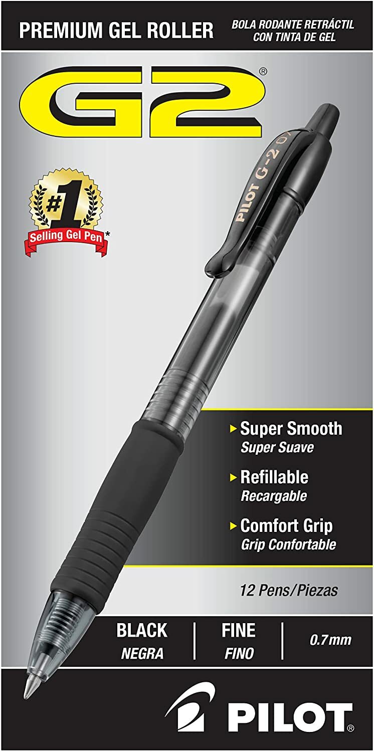 G2 Premium Refillable & Retractable Rolling Ball Gel Pens, Fine Point, Black Ink