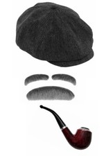 OLD MAN GRANDAD PENSIONER FLAT CAP EYEBROWS TASH PIPE FANCY DRESS ACCESSORIES