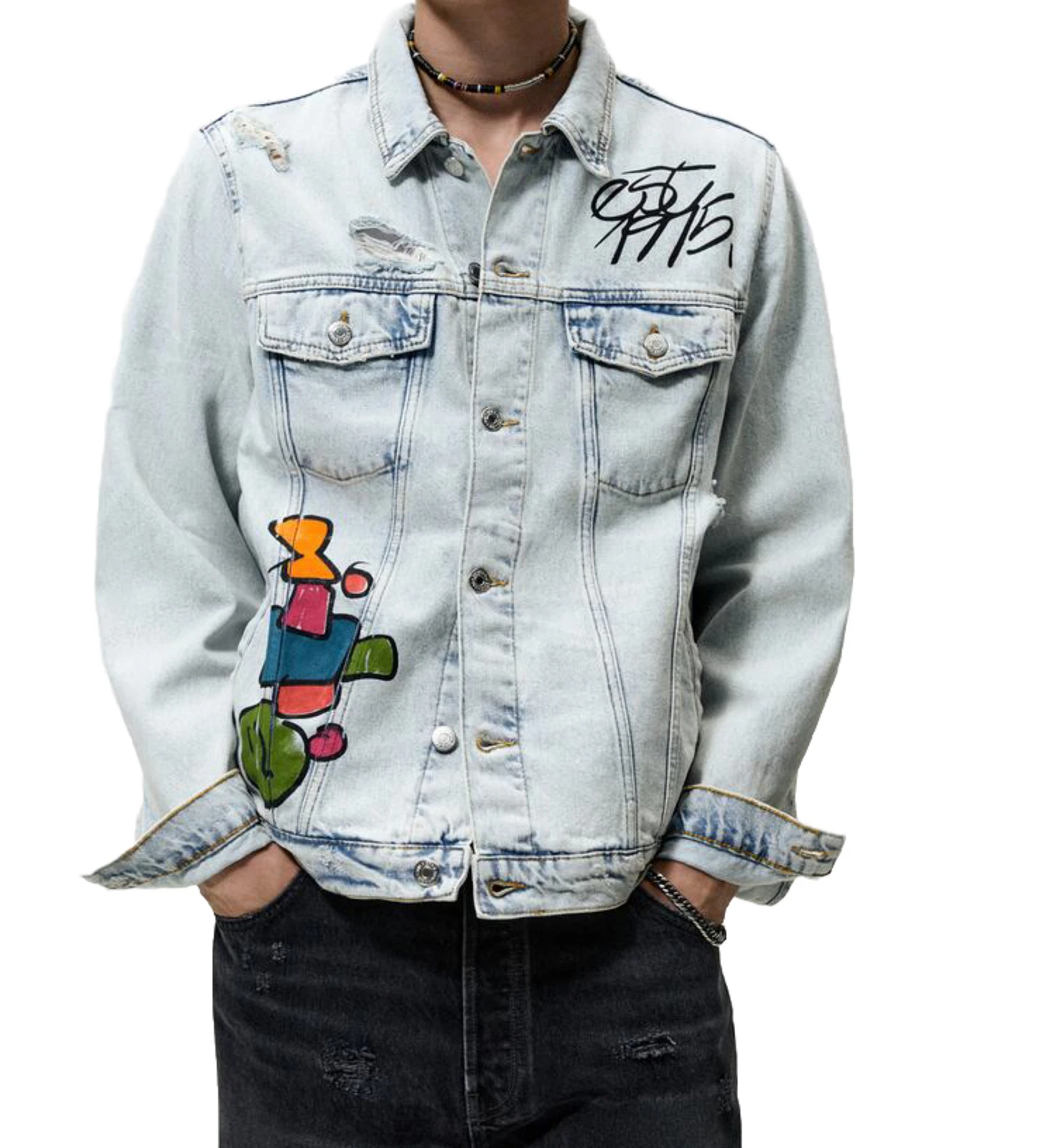 ZARA MEN GRAFFITI PRINT DENIM JACKET SIZE M 1466/305