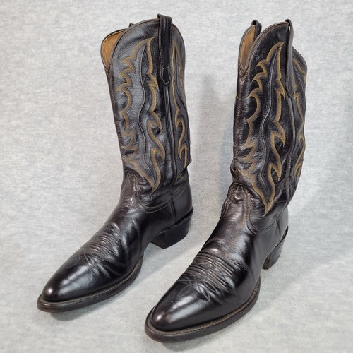 Vtg Nocona Cowboy Boots Black Leather Western Embroidered USA Mens Size 11.5AA