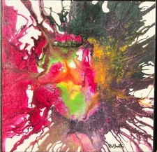 1967 Modernist MCM Colorful Abstract Painting Artist R. W. Burton