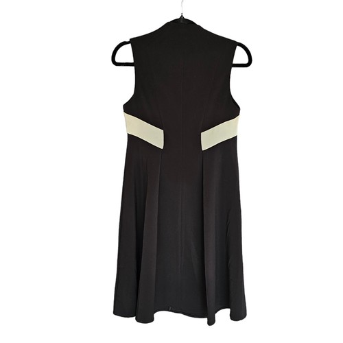 CUE black white mock neck dress women's size 6 zip front a-line sleeveless pleat - Picture 5 of 15