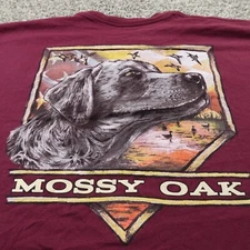 Mossy Oak Shirt Mens L Red Duck Hunting Labrador Dog Graphic Logo Hunt Hunter