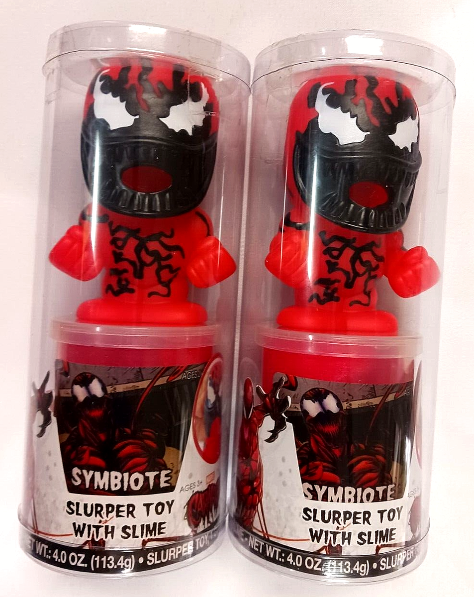 LOT OF 2 MARVEL SLURPER TOY WITH SLIME CARNAGE SYMBIOTE RED SLIME
