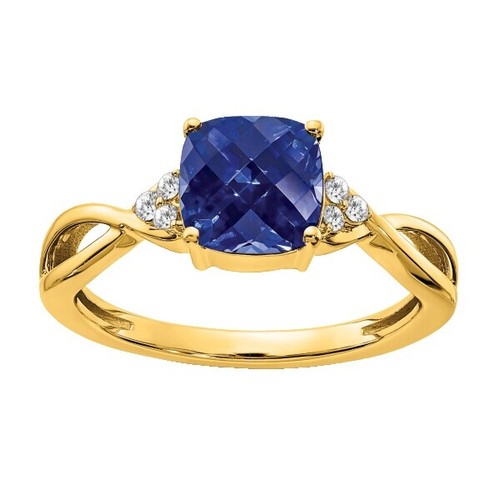 14K Gold GP Blue Sapphire And Diamond Accent Cushion Ring – Sizes 8 To 16 Unisex