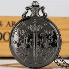Antique Kuroshitsuji Black Butler Sebastian Quartz Pocket Watch Necklace Chain
