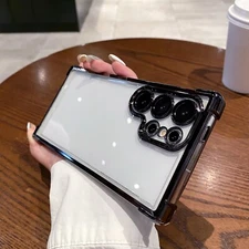 For Samsung S25 Ultra S25FE S24 S23 Shockproof Plating TPU Clear Case Lens Cover