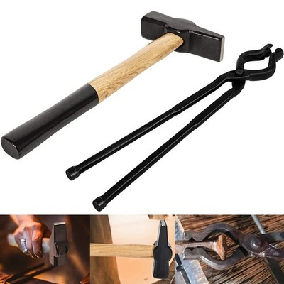 17  V-Bit Bolt Tongs and 1.5KG (3.3LB) Blacksmith Hammer Kit Anvil Forge Tool