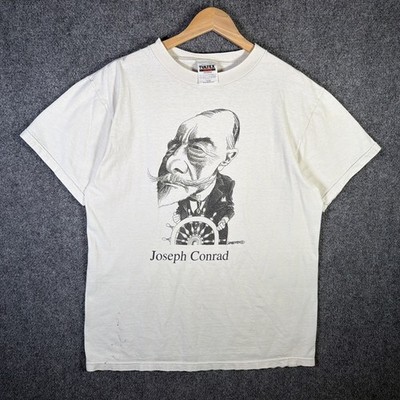 Vintage Art Shirt Mens Large White 90s Joseph Conrad History Character Sketch