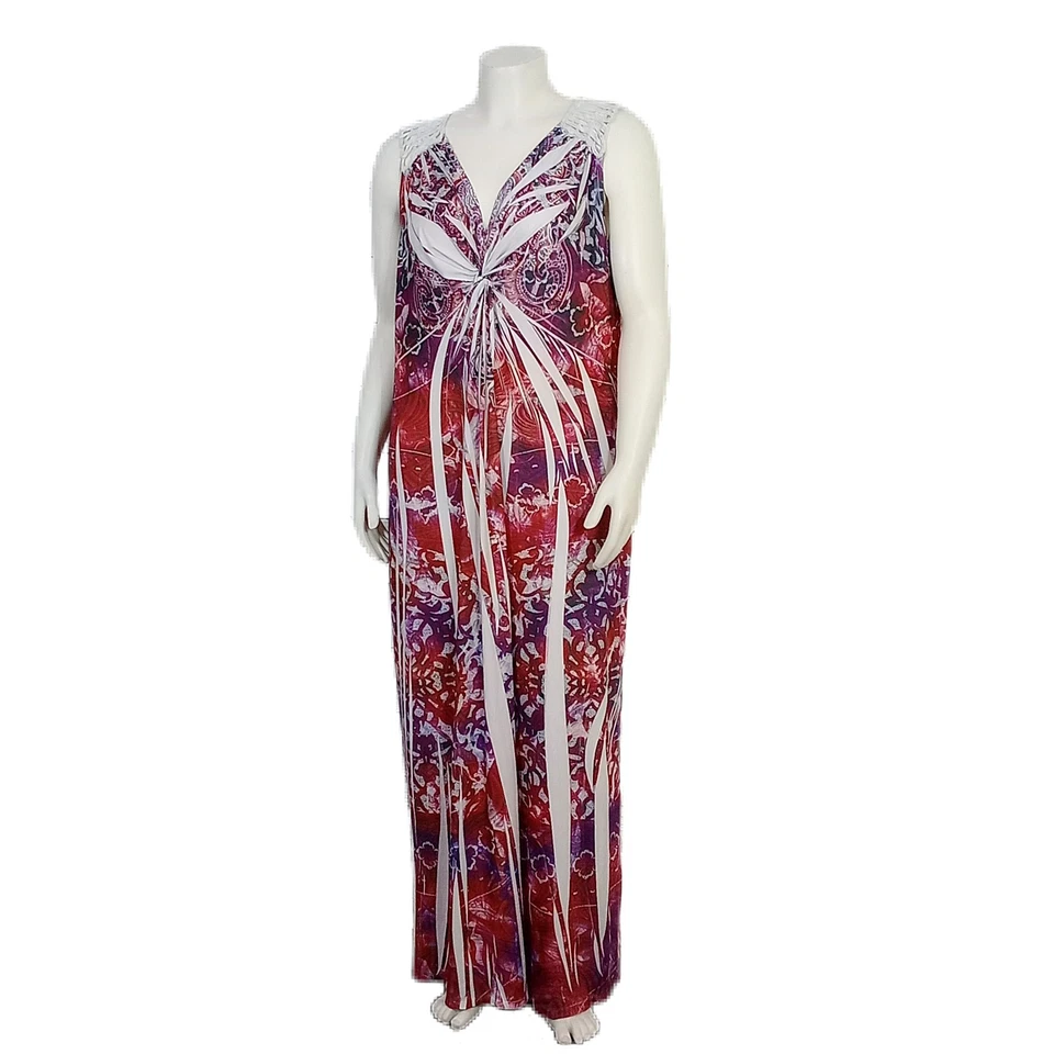 One World Live & Let Live Maxi Dress 3X Sleeveless Boho Unique Print Stretch  - Image 4 of 4