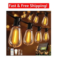 25FT Solar String Lights with Remote - Waterproof LED Patio Decor for All Occ...