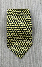 Vintage J Crew Navy Blue Yellow Melon 100% Silk Made in USA Pointed Tie 58 in VG