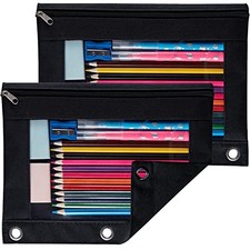 Pencil Pouch for 3 Ring Binder, 2 Pack Binder Pencil Pouch with Black  Black