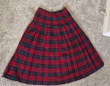Vintage Pendleton Tartan Plaid Wool Pleated Skirt Red Green Sz 8