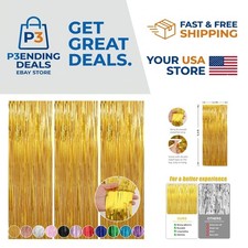 3 Pack Gold Foil Fringe Glitter Curtains - Stunning Photo Backdrops for Parties