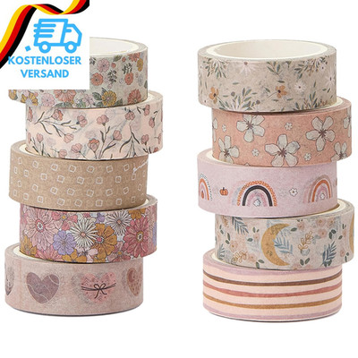 YUBX 10 Rollen Boho Washi Tape Set, Masking Tape Grafisches Blumenmuster Dekorat