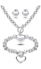Stainless Steel Heart Jewelry Set/ Necklace Bracelet  Earrings for Women New