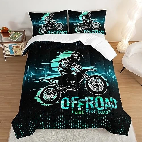  Edredón Extreme Sport Tema Moto Talla Cama en Bolsa para Queen Verde Foto 3 de 4