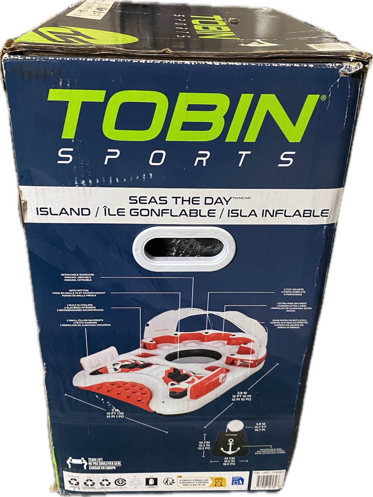 Tobin Sports 7 People Seas the Day Inflatable Island with Sunshade Backrest
