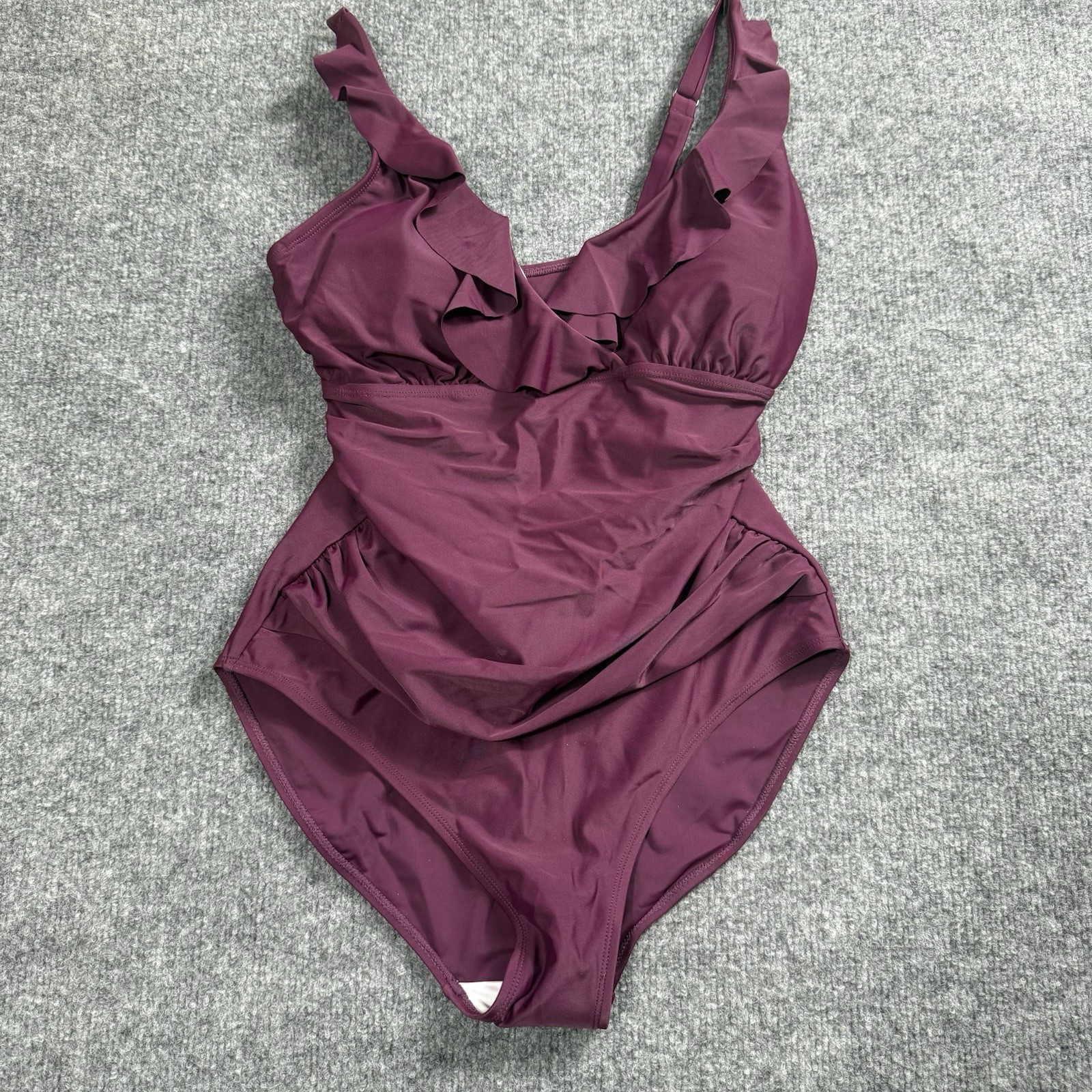 Plum Purple Ruffle One Piece Swimsuit Ruched Tummy Control V-Neck Bathing Suit