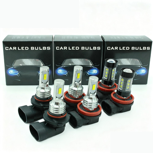 6pcs LED Headlight Fog Light Bulbs for Vehicle High Low Beam 6000K 9005 H11 9V