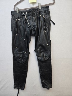 DSQUARED 2 BLACK LEATHER SKINNY PANT/STRAPS/MULTI ZIPPER/MULTI SNAP SIZE 32/32