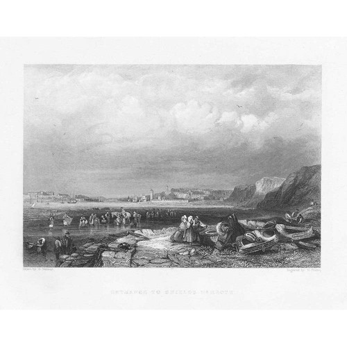 SHIELDS Entrance to Shields Harbour - Antique Print 1842