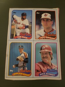 1989 Topps Baseball Wax Box Bottom Uncut Panel Nolan Ryan Ripken Rice Schmidt