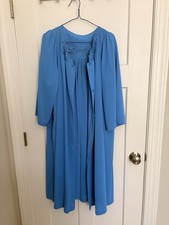 Vtg Shadowline Womens Robe  Gown Blue Nylon Lightweight Floral Embroidered