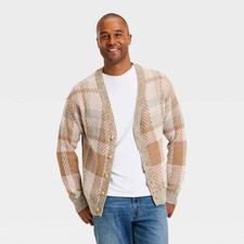Men's Long Sleeve Plaid V-Neck Cardigan Sweater - Goodfellow  Co