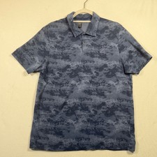 Adidas Polo Shirt Mens Large Blue Geometric Pattern Golf Performance Short Sleev