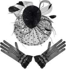 Fascinators Hat for Women 1950S Vintage Pillbox Hat and Lace Gloves Cocktail Tea