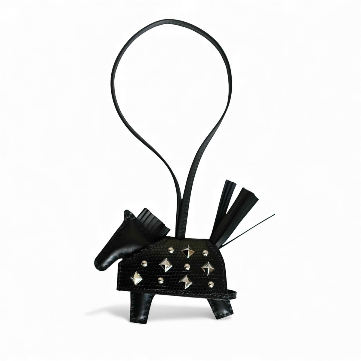 Hermès Rodeo PM Rock Charm Robeo Noir Black Lizard &Milo Lambskin