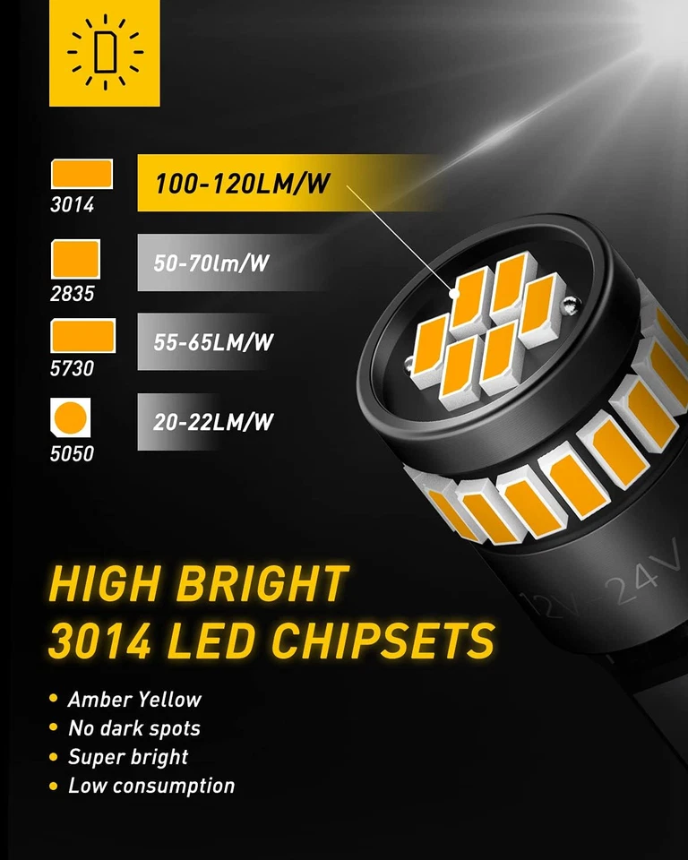 194 LED Light Bulb, Amber Yellow 168 2825 W5W T10 Wedge 24-SMD 3014 Brig - Image 3 of 4