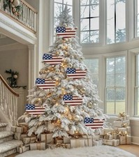 Large Xmas Ornaments Patriotic Americana Flag Barn Star July 4 Decor Set Of 7