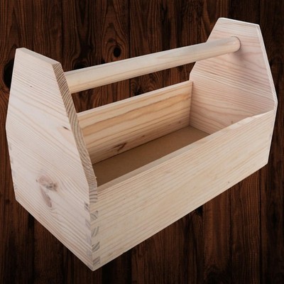 Große Holz Werkzeugkiste 41x20x25cm Massiv Einfach Garage Aufbewahrung Organizer Trug DIY