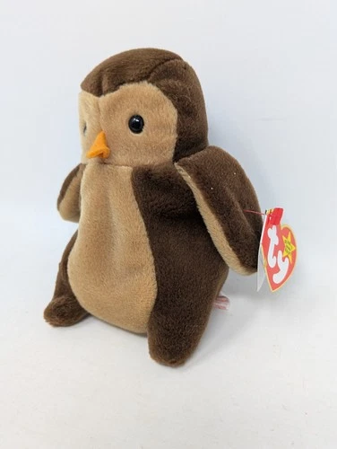 Vintage Retired Ty Beanie Baby - HOOT the Owl Plush Toy - With Tag
