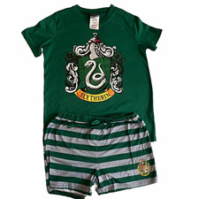 Harry Potter Slytherin 2pc Pajama Set Short Sleeve Striped Shorts Green Gray