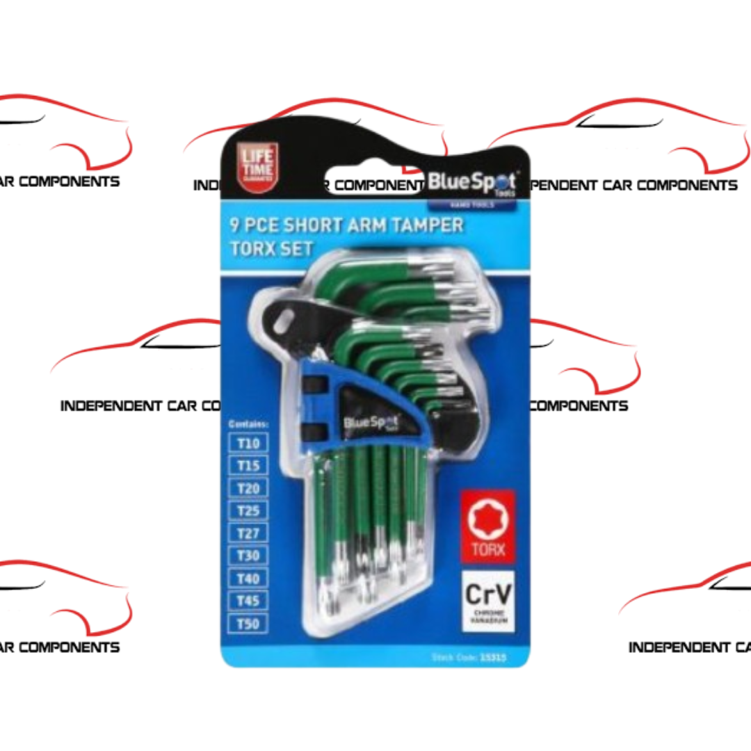 BlueSpot 9pc Short Arm Star Tamper Torx Allen Key Security Wrench T10 - T50 Set
